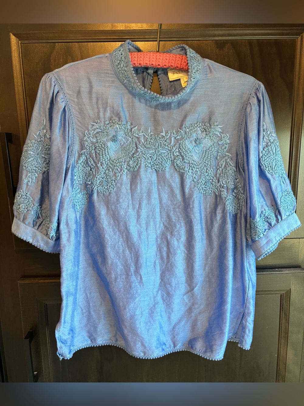 Payal Jain Blue Silk Blend Embroidered Boho Luxe Blouse Top S Cottagecore